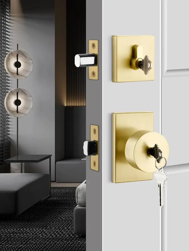 Goldenwarm Gold Exterior Door Lock Set, Square Contemporary Keyed-Alike